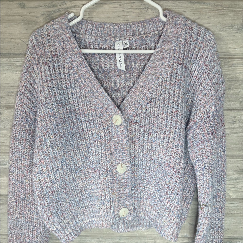 Multicolor Knit Button-Front V-Neck Cardigan - Lavender Blend